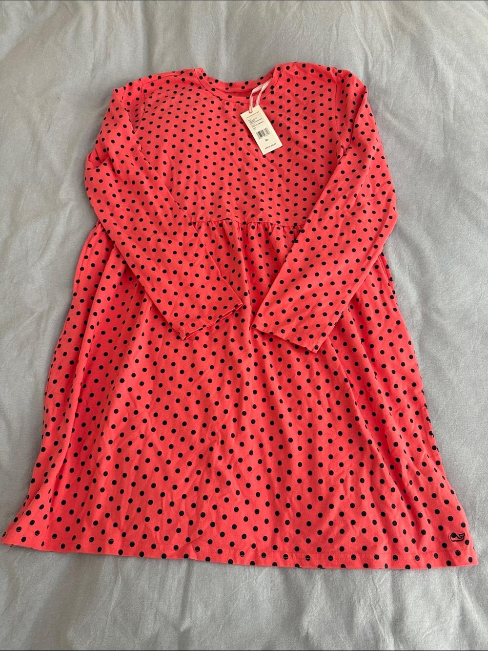 Vineyard Vines Coral Pink Long-Sleeve Polka Dot Dress